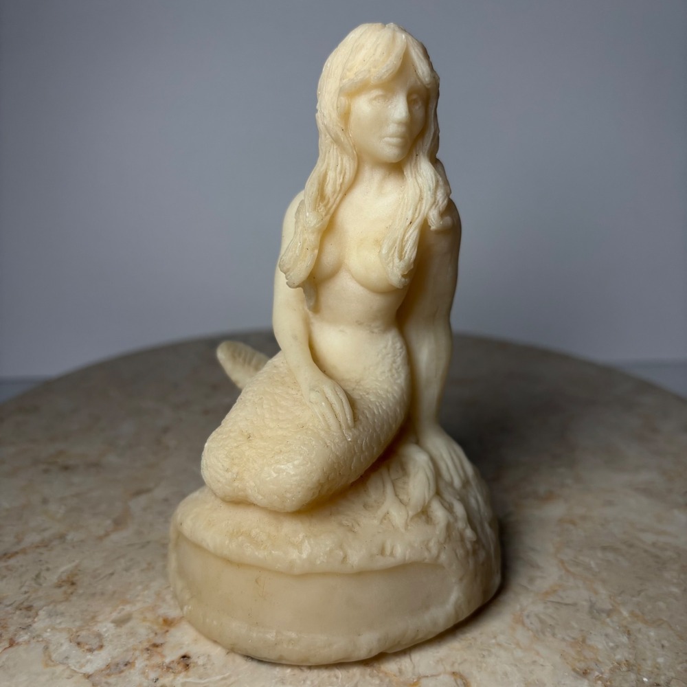 Vintage Mermaid Figurine Small Cream Faux Ivory Resin Siren Statue Decor